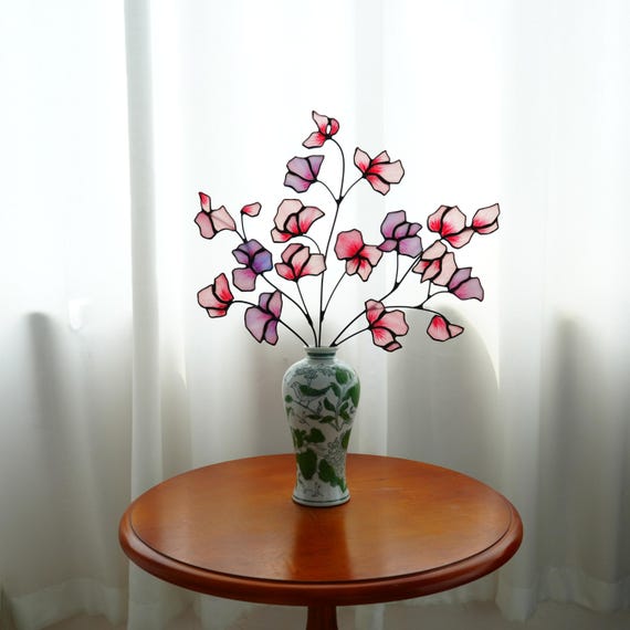 ステンドグラスのスイートピーブーケ、花のホームデコレーション