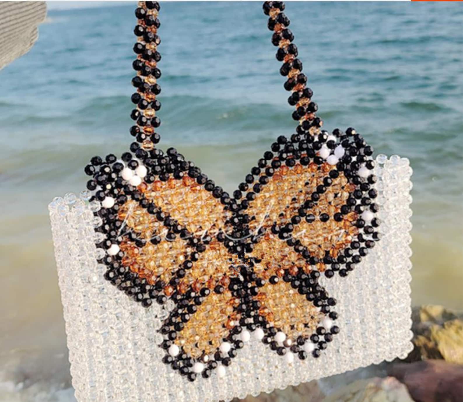 Vintage Butterfly Beaded Bag Handwoven Acrylic Beaded Bag Etsy