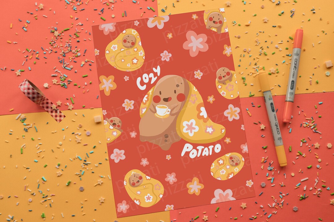 Cozy Potato Art Print Cute Food Wall Art Funny Relatable Etsy