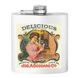 Vintage Label Stainless Steel Flask: 6oz Liquor Hip Flask