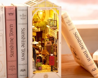 DIY Kit for Bookend Sunny Town TGB02 Sunshine Town Creative Gift Miniature 3D Puzzle Diorama Craft Set Robotime Rolife