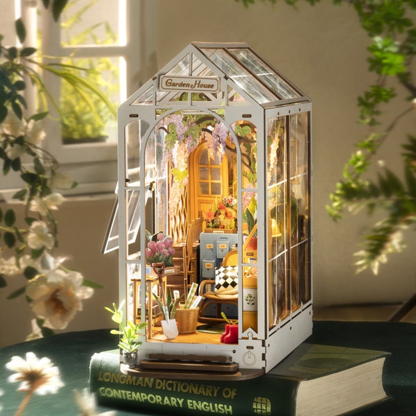 DIY Kit für Buchständer Gartenhaus TGB06 Garden House Kreative Buchstütze Miniatur 3D Puzzle Diorama Bastelset Robotime Rolife