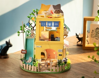 DIY Kit Kit for Miniature House Japanese Style Cat House DG149 Cat House Model Building Dollhouse Creative Gift Robotime Rolife
