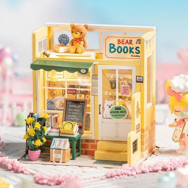 DIY Kit Bausatz für Miniatur Haus Buchhandlung DG152 Mind-Find Bookstore Bastelset Modellbau Puppenhaus Kreatives Geschenk Robotime Rolife