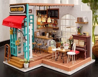 DIY Kit Kit for Miniature House Simons Café DG109 Simon's Coffee Shop Craft Set Model Building Dollhouse Creative Gift Robotime Rolife