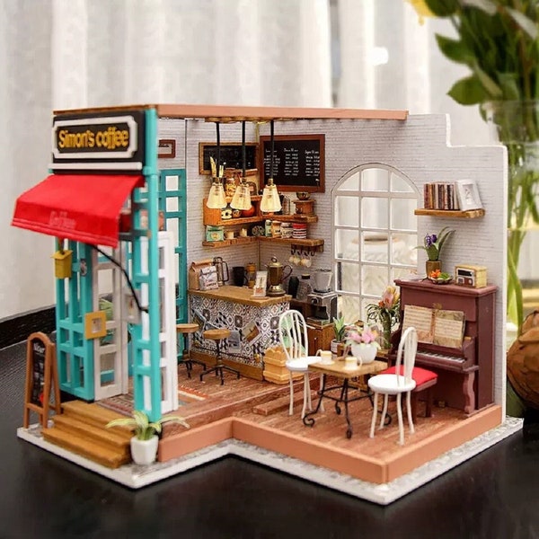 Kit de bricolage Kit pour maison miniature Simons Café DG109 Simon's Coffee Shop Craft Set Model Building Dollhouse Creative Gift Robotime Rolife