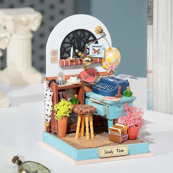 Bastelset für Anfänger DIY Kit Mini-Bausatz für Miniatur Mini Arbeitszimmer DS017 Record Mood Modellbau Puppenhaus Kreatives Geschenk Rolife