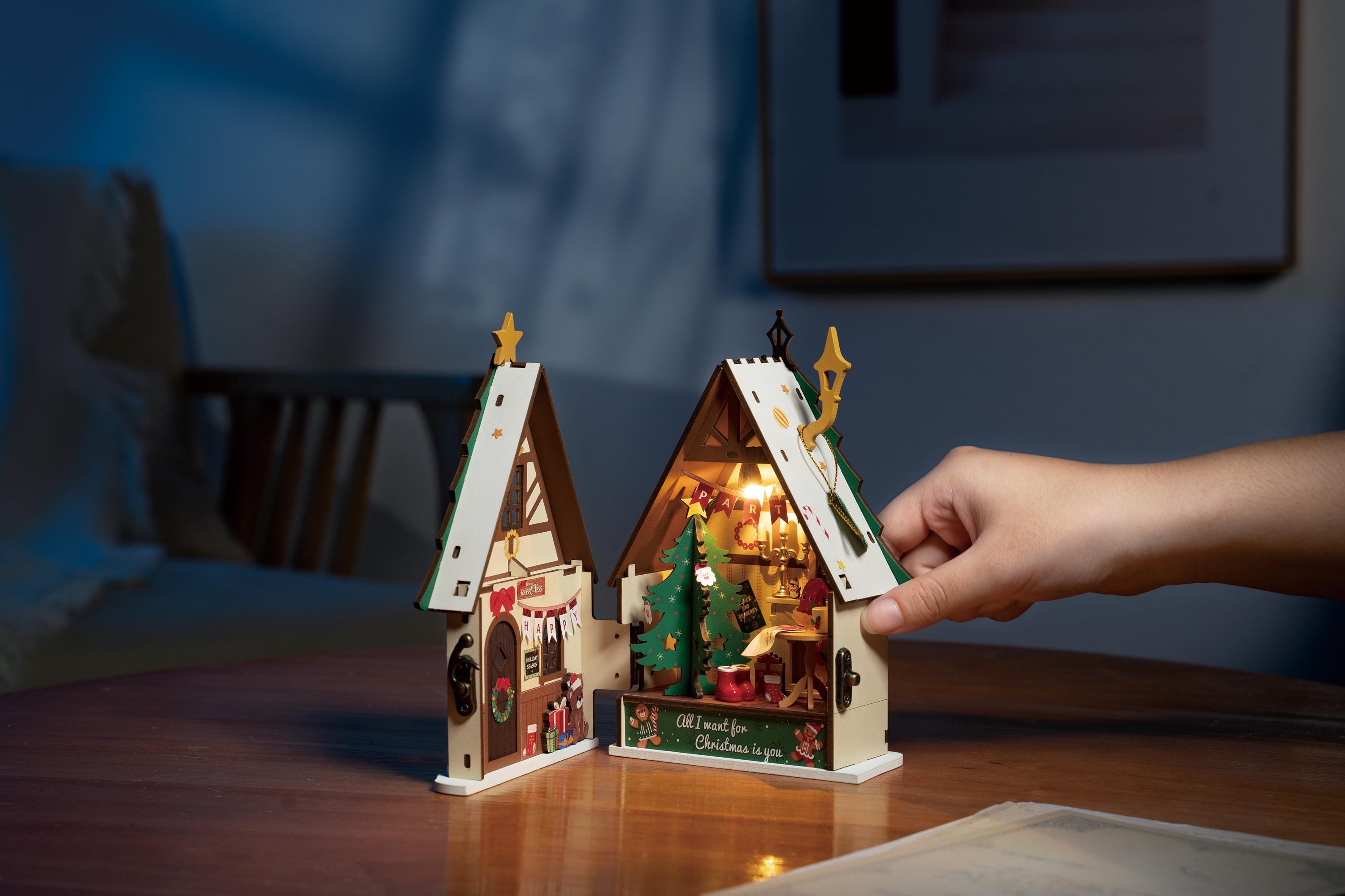 Kit Maison Miniature De Noël En Bois - Village De Noël Avec Arbre Et Meubles, Décoration Créative - 5