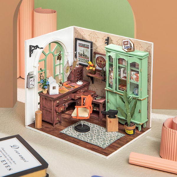 DIY Kit Bausatz für Miniatur Zimmer Arbeitszimmer DGM07 Jimmys Studio Bastelset Modellbau Kreatives Geschenk Robotime Rolife
