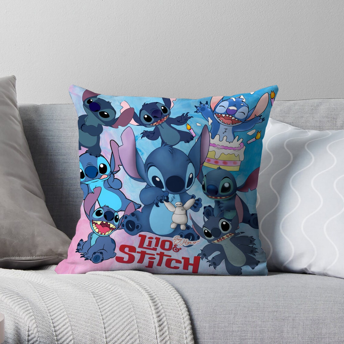 Stitch And Lilo Cushion Cover Disney Cartoon Pillow Stitch Etsy