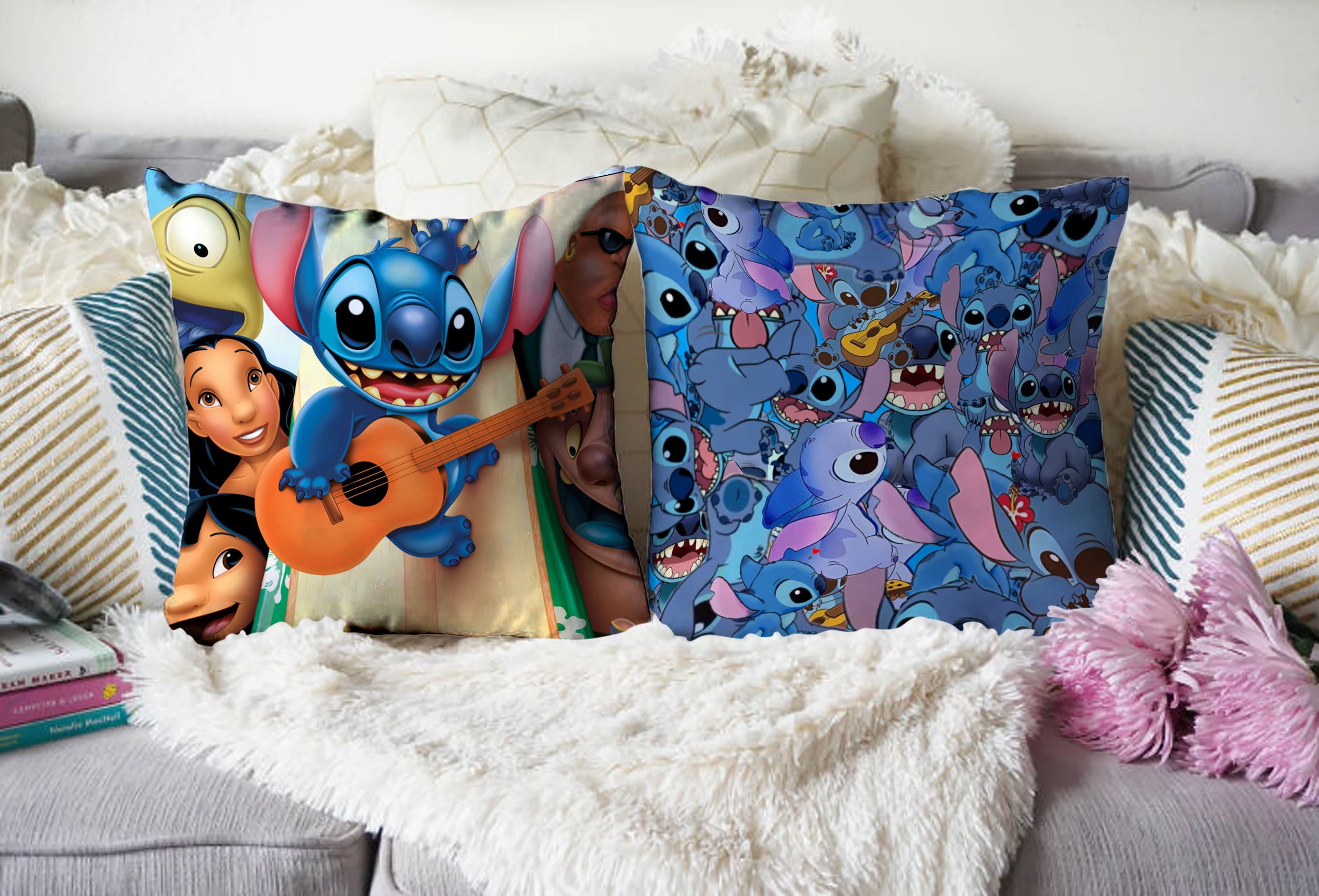 Stitch And Lilo Cushion Cover Disney Cartoon Pillow Stitch Etsy