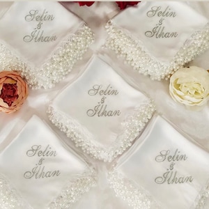 Wedding Henna Handkerchief, Bridal Halay Dance Personalized Handkerchief, Embroidered Pearl Handkerchief, Bridal Dance Accessory,