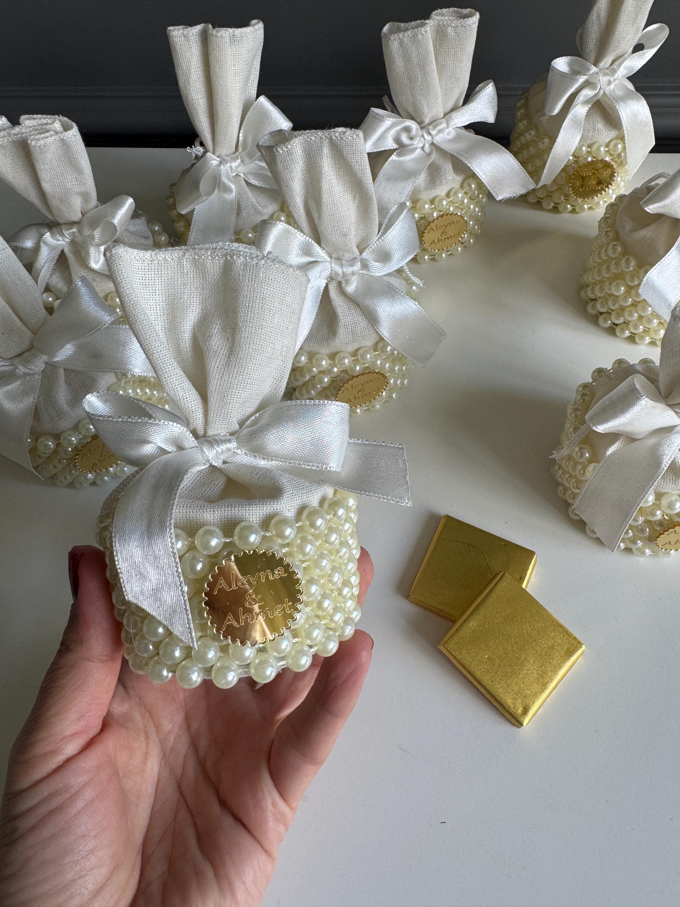 Mini Pearl Bag,Personalized Community Gift, Chocolate or Henna in a Bag,Miniature Bag pouch With Pearl Design, Wedding Gift,Wedding Chocolat