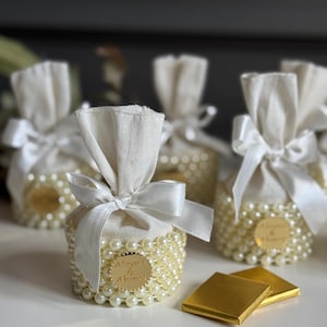 Mini borsa di perle, regalo comunitario personalizzato, cioccolato o henné in una borsa, custodia in miniatura con motivo a perle, regalo di nozze, cioccolato per nozze