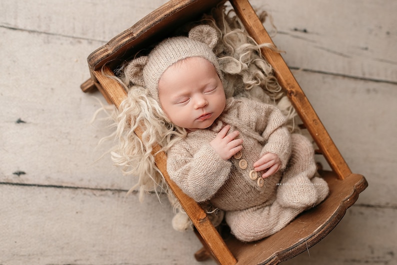 Newborn Footed Romper Baby Photo Prop Bear Outfit Knit Romper Bear