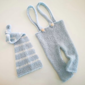 Newborn Knit Alpaca Pants & Striped Cap Set - Photography Prop