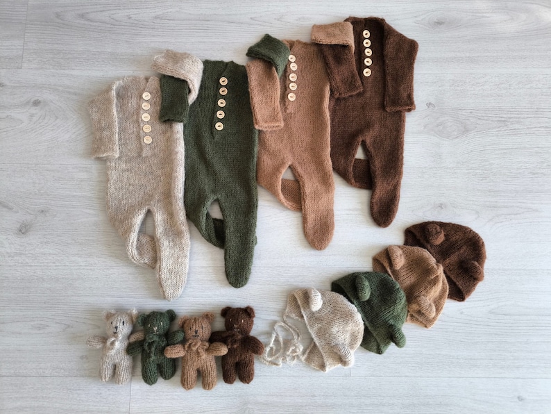 Newborn Footed Romper Baby Photo Prop Bear Outfit Knit Romper Bear