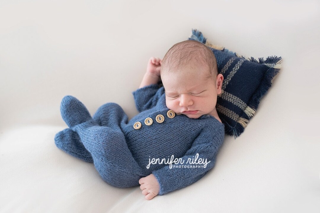 Newborn Footed Romper Boys Photography Prop Brushed Alpaca Knit Romper