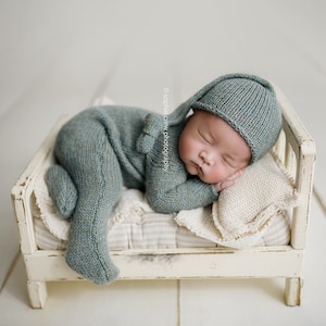 Barboteuse avec pieds pour nouveau-né accessoire de photographie pour nouveau-né Barboteuse en tricot d'alpaga pour nouveau-né tenue de garçon, bonnet à liens en tricot, 51 couleurs au choix