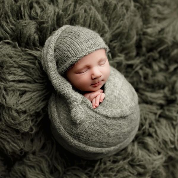 Knit newborn wrap Newborn photography prop Brushed alpaca knit wrap mnewborn sleepy hat Newborn sleep cap Newborn boy photo props 36 colours