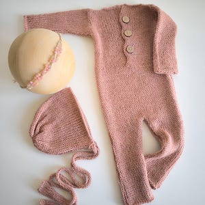 RTS Newborn footless romper Blush pink photo props Newborn romper set Crystal tieback Light muted pink photography props Newborn girl props