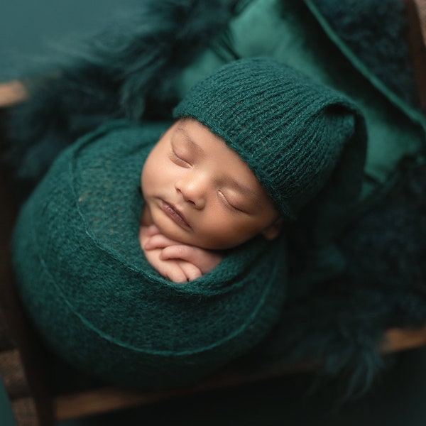 Knit newborn wrap Newborn photography prop Brushed alpaca knit wrap mnewborn sleepy hat Newborn sleep cap Newborn boy photo props 36 colours