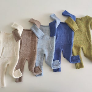 Newborn footless romper Newborn photography prop Knit pocket romper Newborn boy outfit sleeper Knitted romper with a pocket 51 colours
