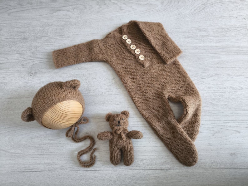 Newborn Footed Romper Baby Photo Prop Bear Outfit Knit Romper Bear
