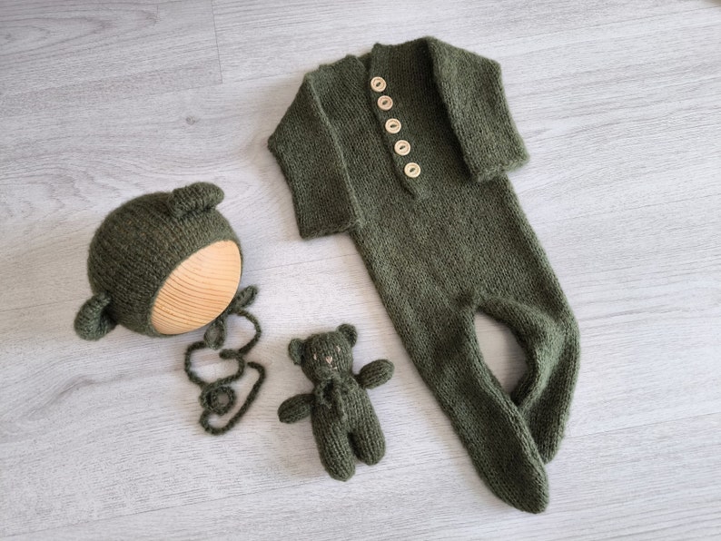Newborn Footed Romper Baby Photo Prop Bear Outfit Knit Romper Bear