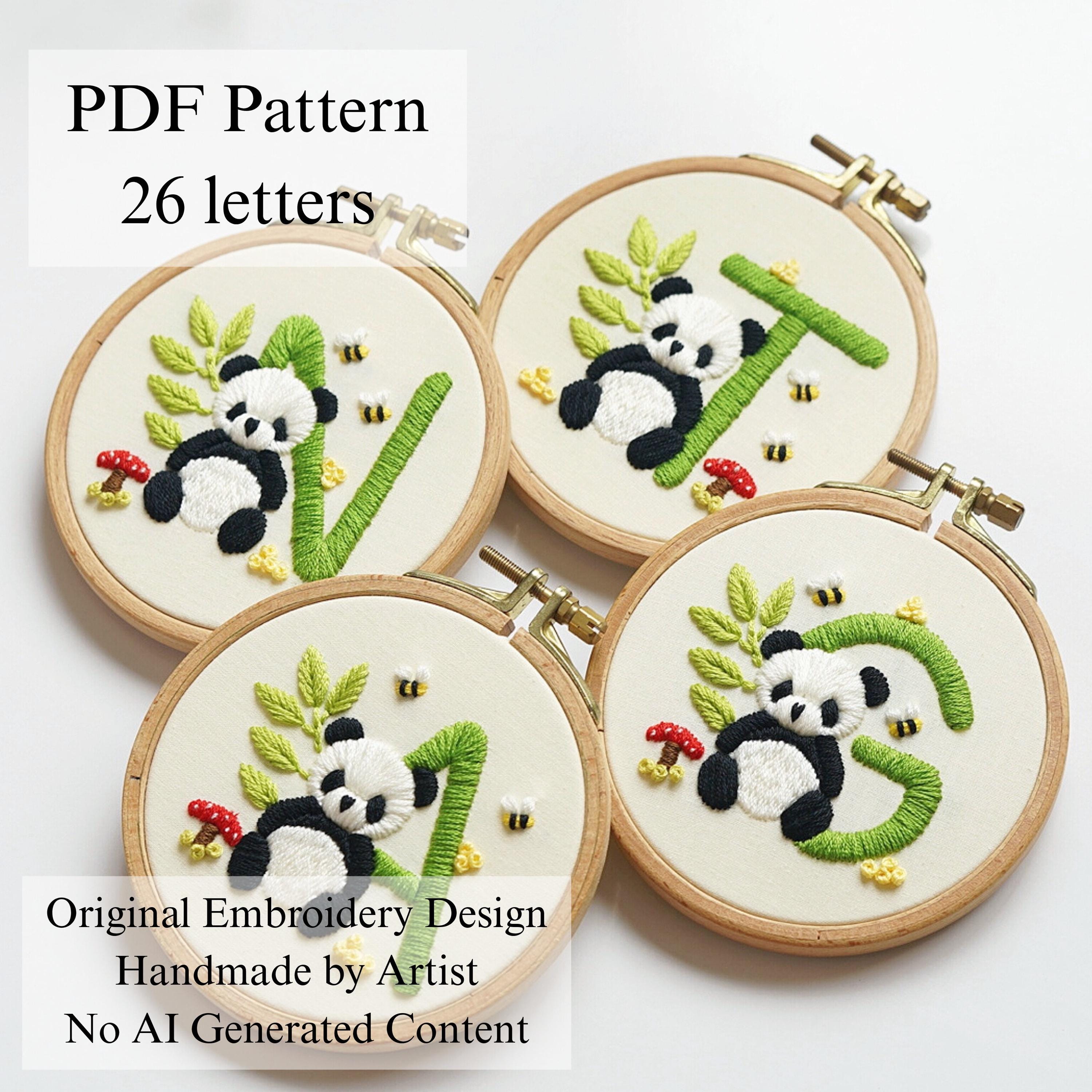 パンダのアルファベット手刺繍パターン：初心者向けDIY（PDF＋動画