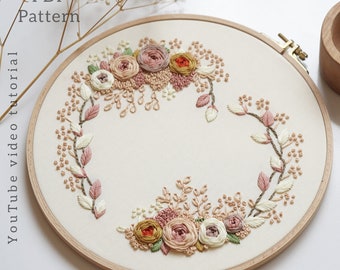 PDF pattern+ video tutorial/Autumn heart-Hand embroidery pattern-Embroidery pattern-Heart Embroidery designs-Beginner embroidery pattern