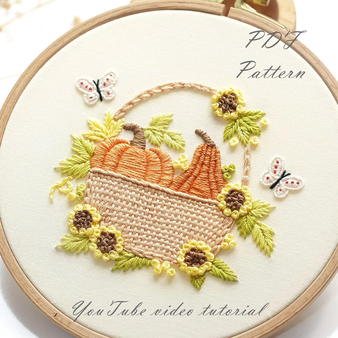 PDF Pattern+ Video Tutorial/pumpkin Basket-hand Embroidery Pattern ...