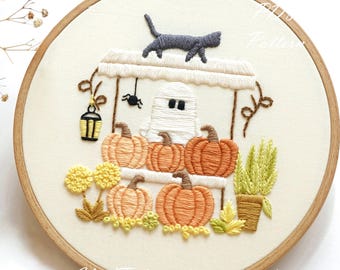Pumpkin Vendor Hand Embroidery Pattern: Halloween Design (PDF Pattern + Video Tutorial)