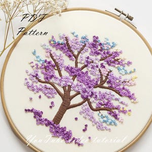 Purple Tree Embroidery Pattern: Beginner Hand Stitch Project (PDF Pattern + Video Tutorial)