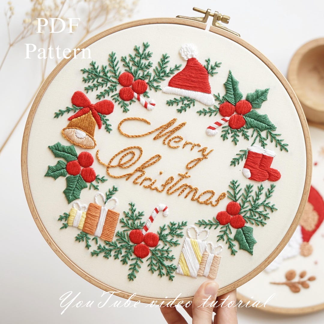 PDF Pattern+ Video Tutorial/merry Christmas-hand Embroidery Pattern ...