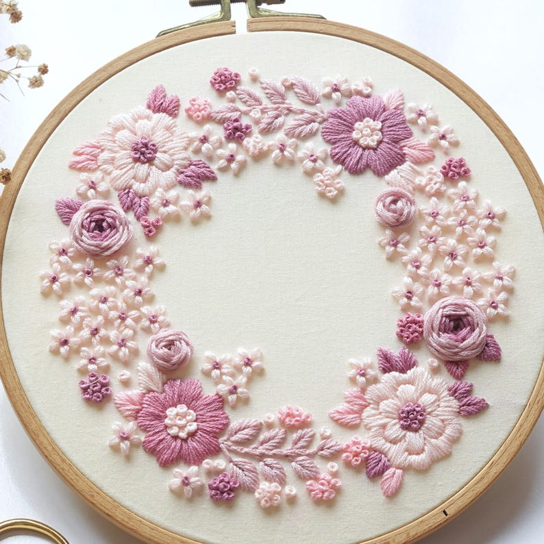 Lilac Floral Wreath Embroidery Pattern: Beginner DIY (PDF Pattern ...