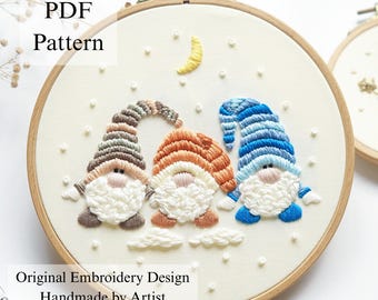 Gnomes in the Snow Embroidery Pattern: Christmas Design (PDF Pattern + Video Tutorial)