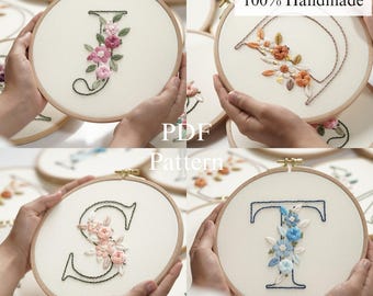 Alphabet Flower Embroidery Pattern: Beginner Hand Stitch (PDF Pattern + Video Tutorial)