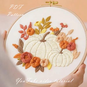 Pumpkin Floral Hand Embroidery Pattern: Beginner DIY Project (PDF Pattern + Video Tutorial