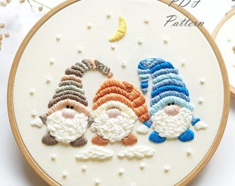 Gnomes in the Snow Embroidery Pattern: Christmas Design (PDF Pattern + Video Tutorial)