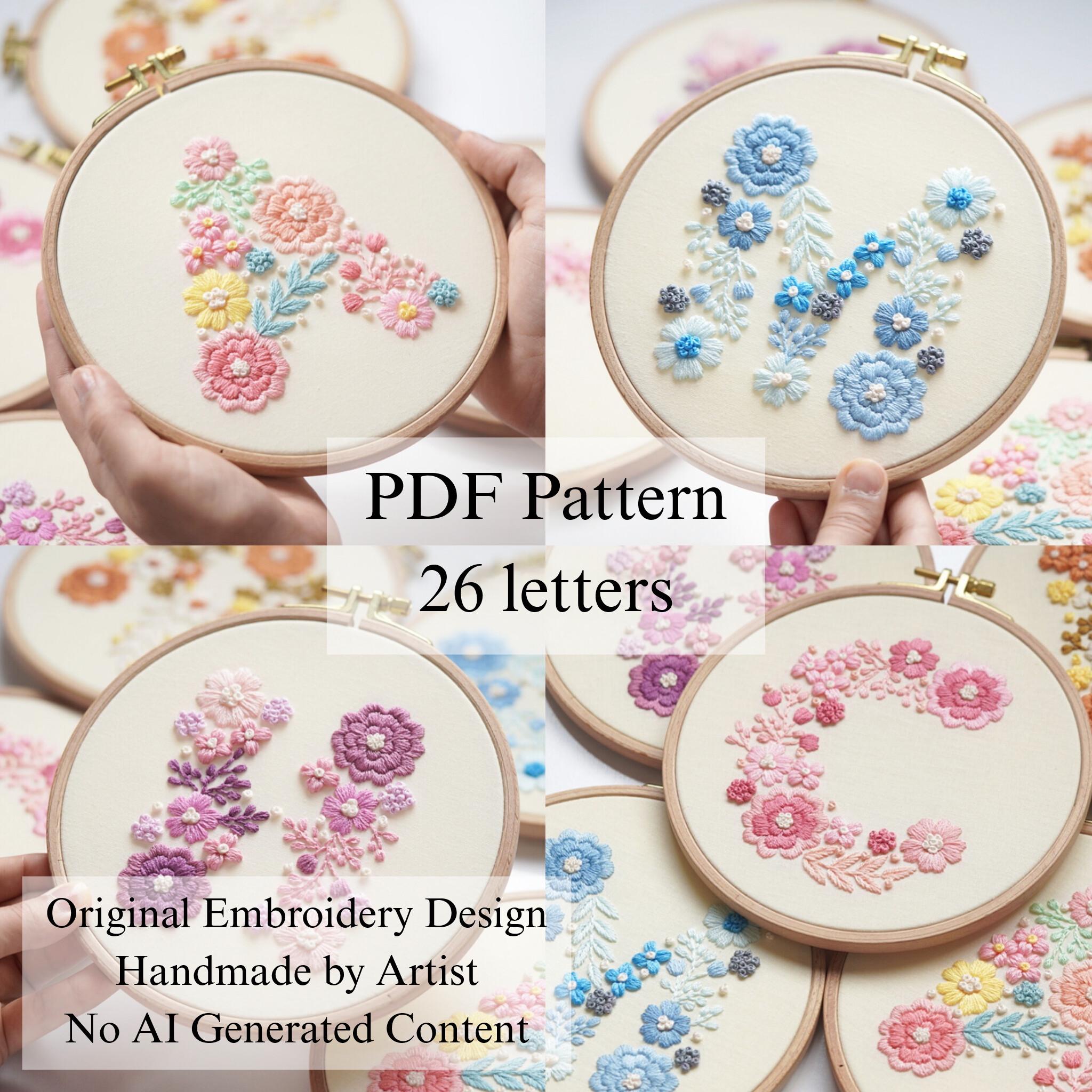 花柄アルファベットの手刺繍パターン：初心者向けDIY（PDFパターン＋