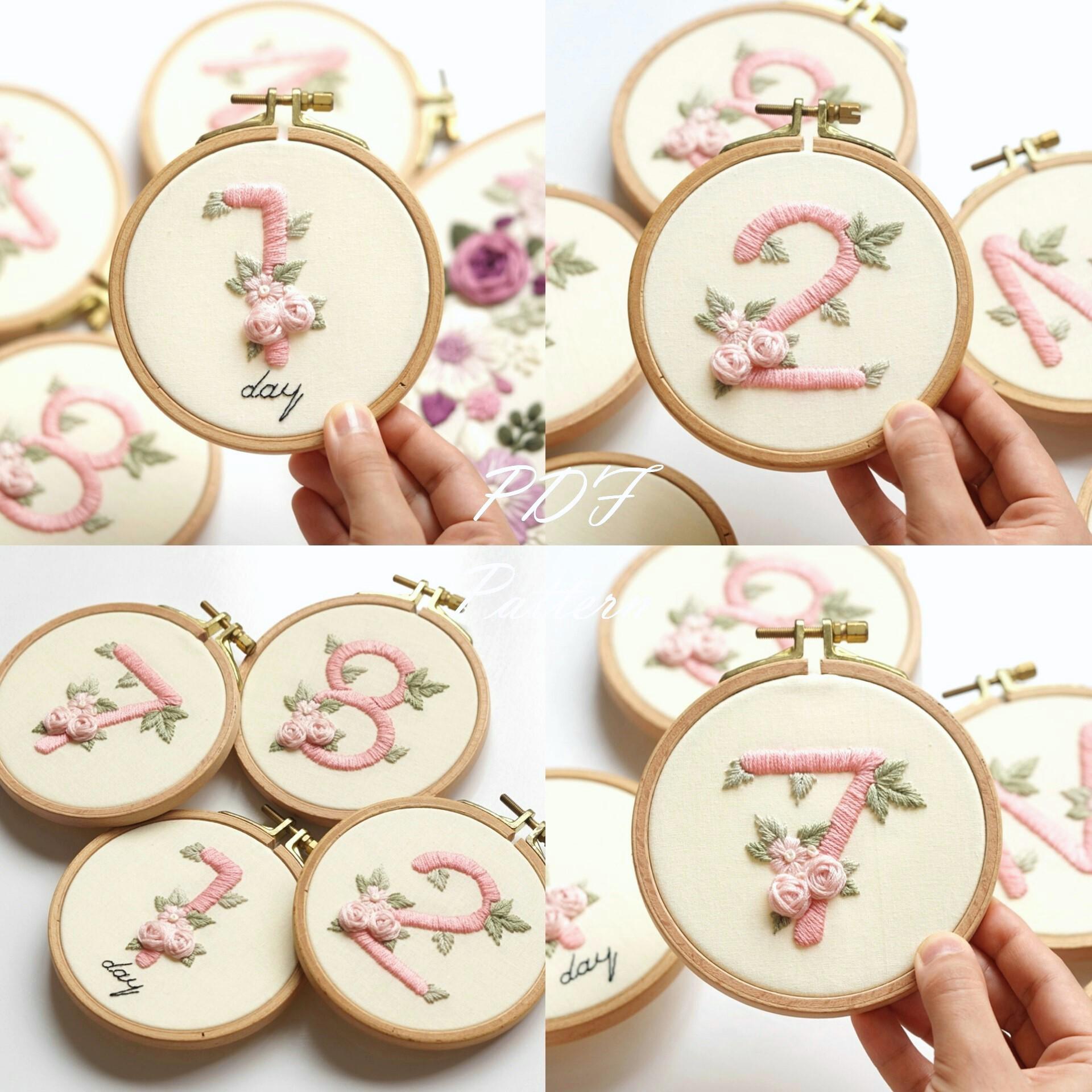Pinky Rose Numbers Embroidery Pattern 0-9: Beginner DIY (PDF