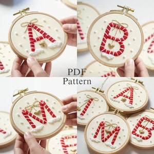 Padrão PDF + tutorial em vídeo/Alfabeto-Presente-Padrão de bordado à mão- Desenhos de bordado de Natal-Padrão de bordado para iniciantes