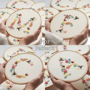 PDF pattern+ video tutorial/Alphabet-Spring-Hand embroidery pattern-Alphabet Embroidery designs-Beginner embroidery pattern