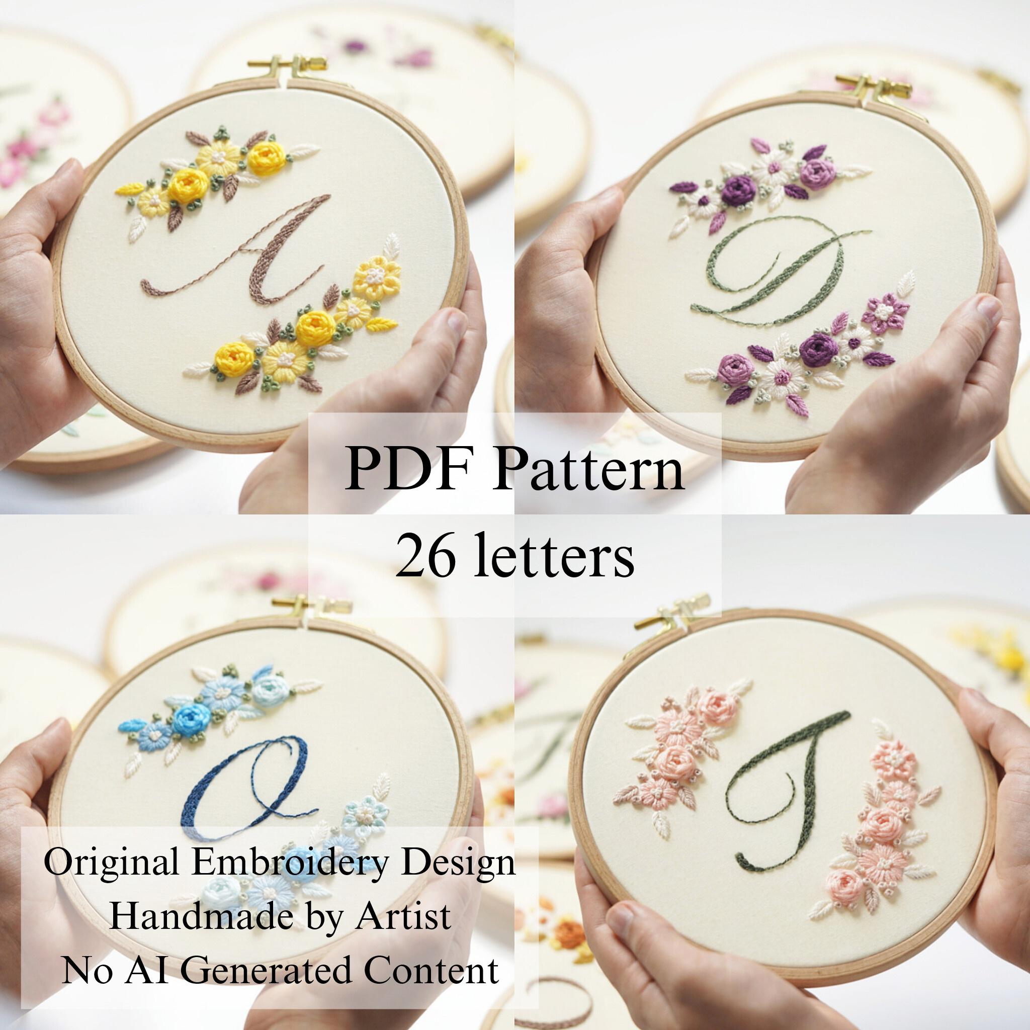 Alphabet Wreath Embroidery Pattern – Beginner Hand Stitch (PDF
