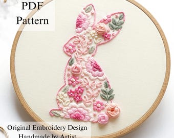 Floral Bunny Hand Embroidery Pattern: Beginner Spring Design (PDF Pattern + Video Tutorial)