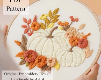Pumpkin Floral Hand Embroidery Pattern: Beginner DIY Project (PDF Pattern + Video Tutorial)