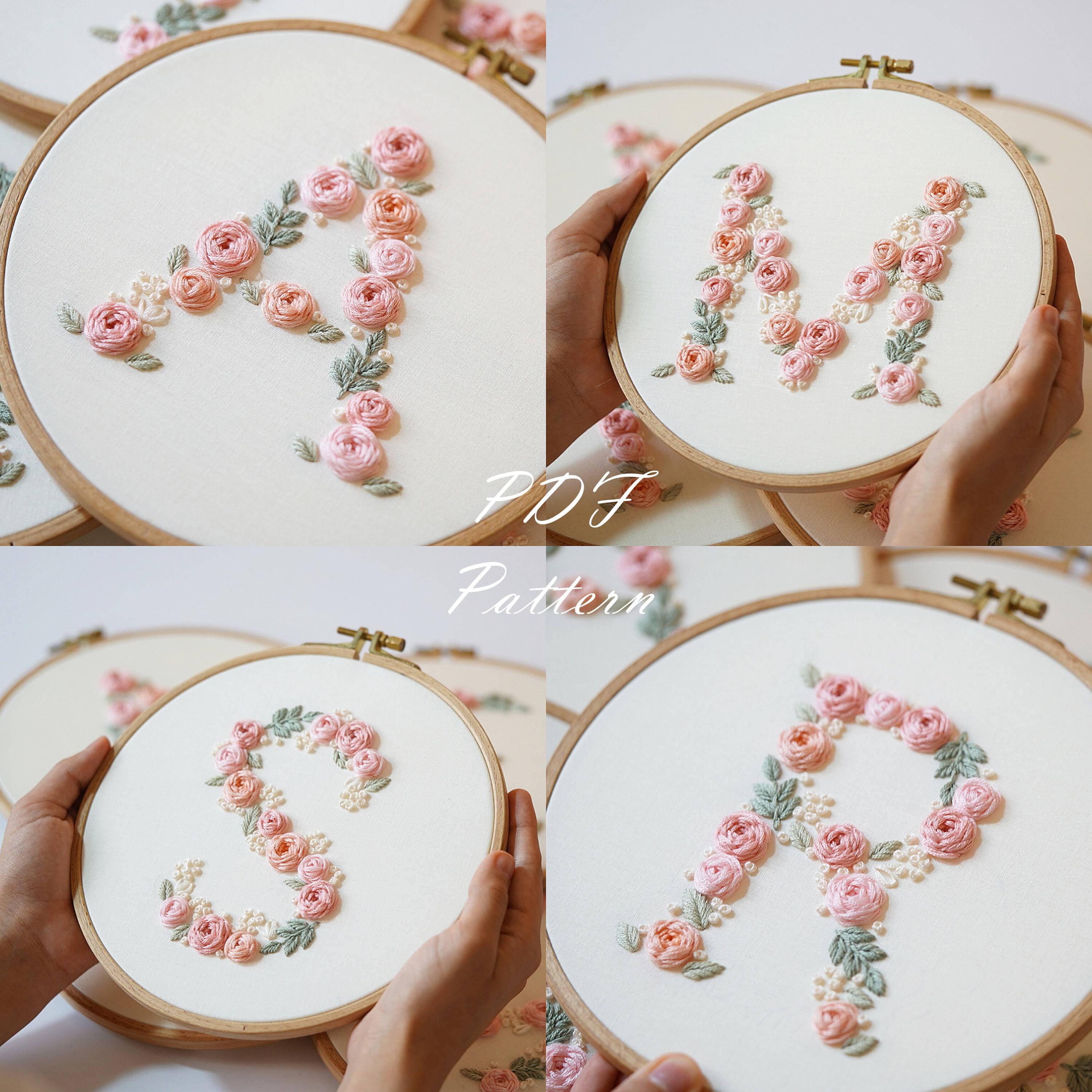 アルファベットローズの手刺繍パターン：初心者向けDIYウェディング