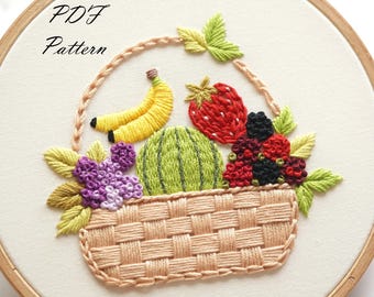 Fruit Basket Embroidery Pattern: Beginner Hand Stitch Project (PDF Pattern + Video Tutorial