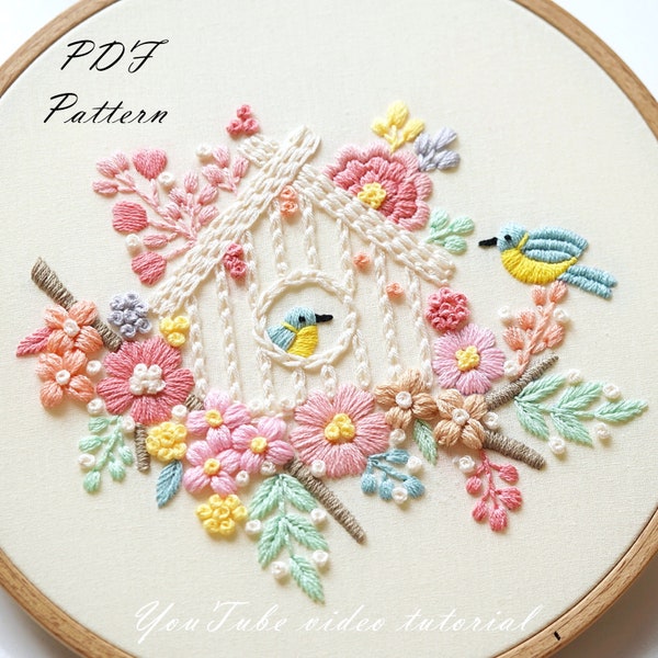 PDF pattern+ video tutorial/My spring-Hand embroidery pattern-Embroidery pattern-Spring Embroidery designs-Beginner embroidery pattern